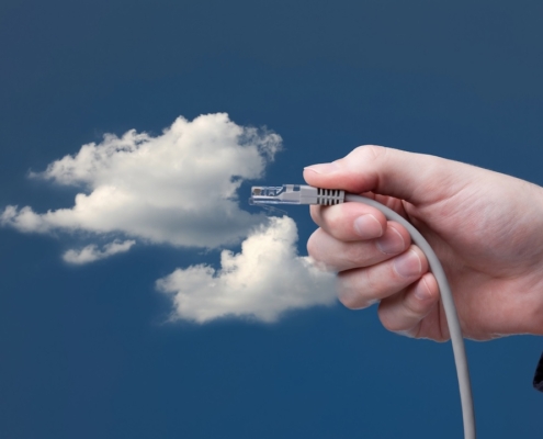 Hybrid Communication Solutions illustration showing secure and scalable IT infrastructure integration