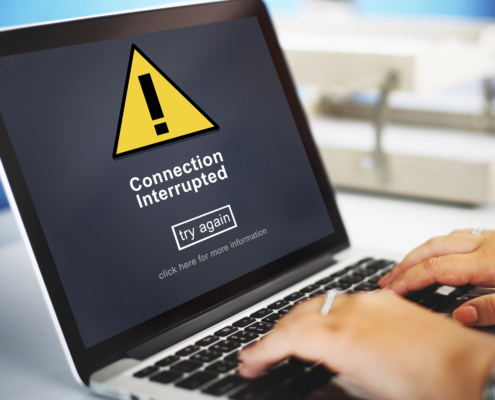 Laptop screen displaying a connection interrupted warning message